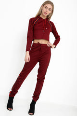 Stripe Panelled Hooded Crop Loungewear Set