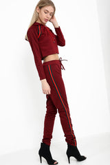Stripe Panelled Hooded Crop Loungewear Set
