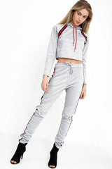 Stripe Panelled Hooded Crop Loungewear Set