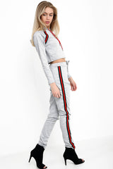 Stripe Panelled Hooded Crop Loungewear Set