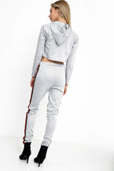Stripe Panelled Hooded Crop Loungewear Set