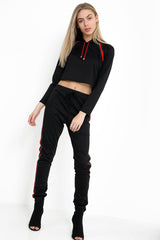 Stripe Panelled Hooded Crop Loungewear Set