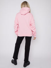 Ribbon Drawstring Ruched Sleeves Fleeced Hoodie