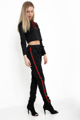 Stripe Panelled Hooded Crop Loungewear Set