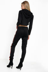 Stripe Panelled Hooded Crop Loungewear Set