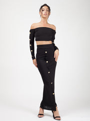 Knopknoop geribbelde crop top & maxi rok coöperatie