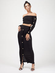 Knopknoop geribbelde crop top & maxi rok coöperatie