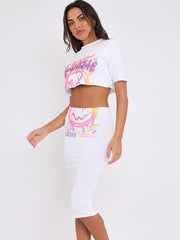Be-Unique Graphic Crop Top & Midi Skirt Co-ord
