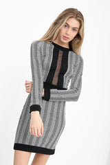 Herringbone Mesh Insert Bodycon Dress