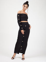 Knopknoop geribbelde crop top & maxi rok coöperatie