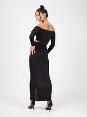 Knopknoop geribbelde crop top & maxi rok coöperatie