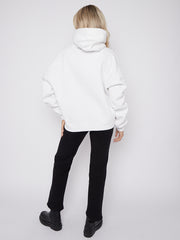 Ribbon Drawstring Ruched Sleeves Fleeced Hoodie