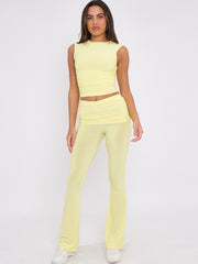 Slinky Sleeveless Ruched Crop Top & Fold Over Flared Trouser Co-ord