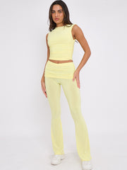 Slinky Sleeveless Ruched Crop Top & Fold Over Flared Trouser Co-ord