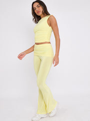 Slinky Sleeveless Ruched Crop Top & Fold Over Flared Trouser Co-ord