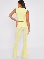 Slinky Sleeveless Ruched Crop Top & Fold Over Flared Trouser Co-ord