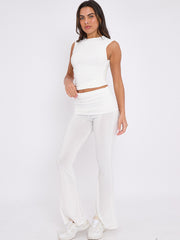 Slinky Sleeveless Ruched Crop Top & Fold Over Flared Trouser Co-ord