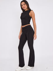 Slinky Sleeveless Ruched Crop Top & Fold Over Flared Trouser Co-ord