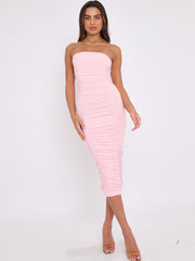 Slinky Ruched Bandeau Bodycon Dress