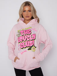 The Lovely Club Graphic Print Hoodie - Pink