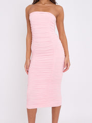 Slinky Ruched Bandeau Bodycon Dress
