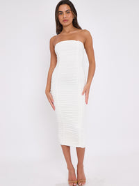 Slinky Ruch -Bandeau Bodycon -Kleid - Cream