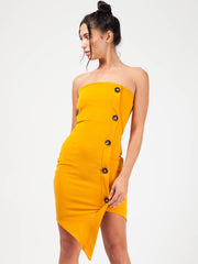 Mock -Knopfdetail Asymmetrisches Bandeau -Kleid