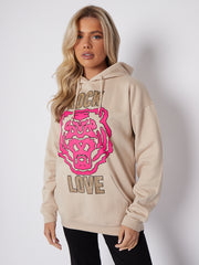 Rock Love Tiger Graphic Print Hoodie
