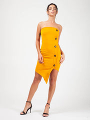 Mock -Knopfdetail Asymmetrisches Bandeau -Kleid