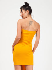 Mock -Knopfdetail Asymmetrisches Bandeau -Kleid