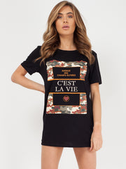 C'est La Vie Slogan Print T-Shirt