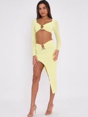 Slinky Horseshoe Buckle Detail Crop Top & Skirt Co-ord