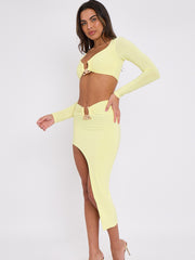 Slinky Horseshoe Buckle Detail Crop Top & Skirt Co-ord