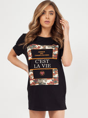 C'est La Vie Slogan Print T-Shirt