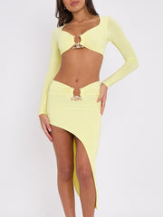 Slinky Horseshoe Buckle Detail Crop Top & Skirt Co-ord