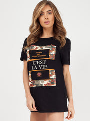 C'est La Vie Slogan Print T-Shirt