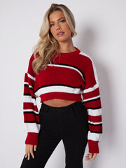 Colour Block Oversized Cropped Knitted Jumper