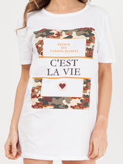 C'est La Vie Slogan Print T-Shirt