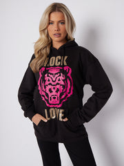 Rock Love Tiger Graphic Print Hoodie