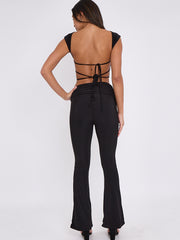 Tie Knot Back Ruched Crop Top & Fold Over Flared Trouser Co-ord