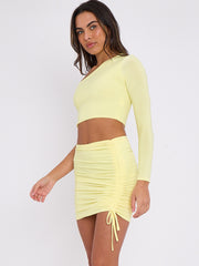 One Shoulder Slinky Crop Top & Ruched Skirt Co-ord