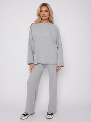 Oversized Soft Ribbed Top & Trouser Lounge Set