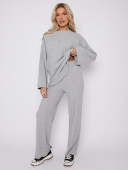 Oversized Soft Ribbed Top & Trouser Lounge Set
