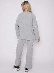 Oversized Soft Ribbed Top & Trouser Lounge Set