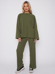 Oversized Soft Ribbed Top & Trouser Lounge Set