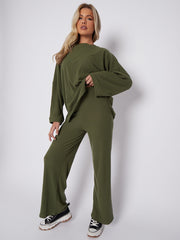 Oversized Soft Ribbed Top & Trouser Lounge Set