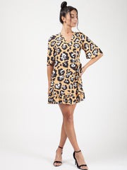 Leopard Print Wrap Front Tie Knot Dress