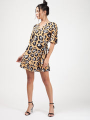 Leopard Print Wrap Front Tie Knot Dress