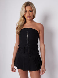Cargo Style Bandeau Top With Zip Detail - Black