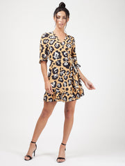 Leopard Print Wrap Front Tie Knot Dress